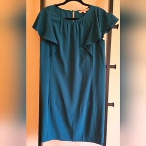 Ann Taylor Loft dress deep sea green ruffled sleeves size 6